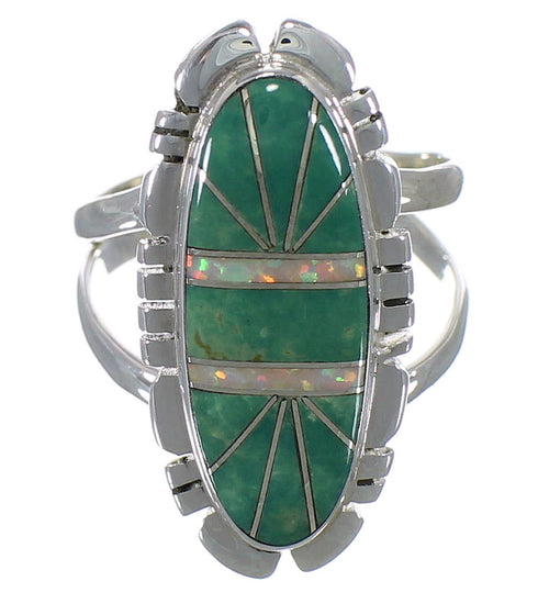 Turquoise And Opal Inlay Sterling Silver Ring Size 5-1/2 AX52629